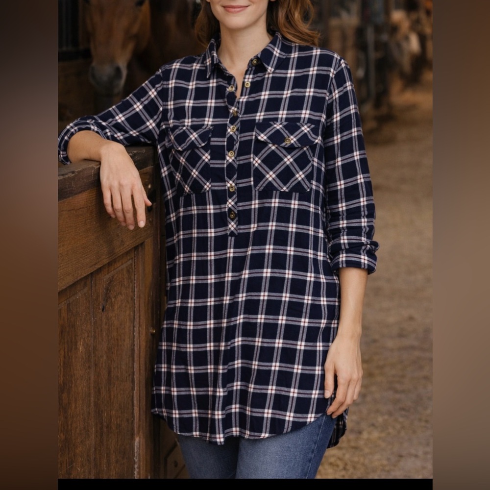 Abercrombie & Fitch Plaid Flannel Tunic Shirt Large Plaid  Button Up